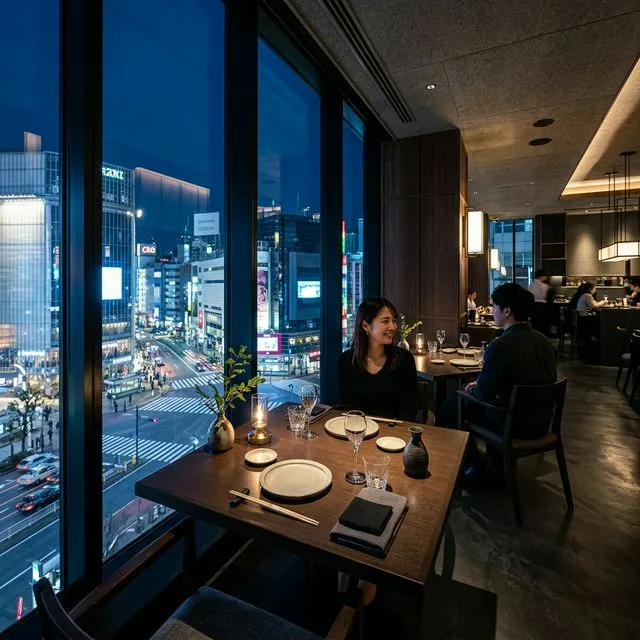 渋谷の夜景と大人の雰囲気のレストラン