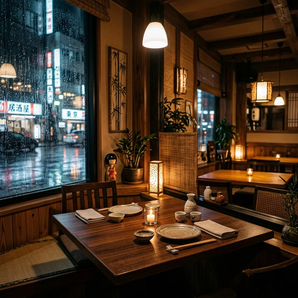 雨の東京で傘を共有するカップル